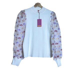 THML Heart Mesh Sleeve Top Size Medium NWT Casual Stretch Puff Sleeves